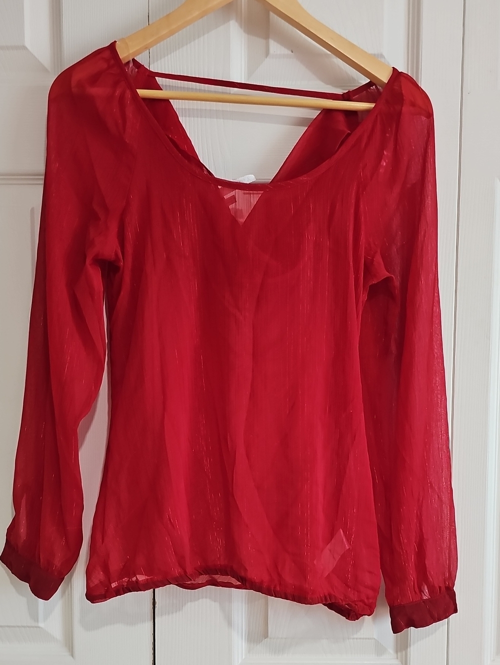 Studio Y Red Shimmer Draped Back Blouse | Size S